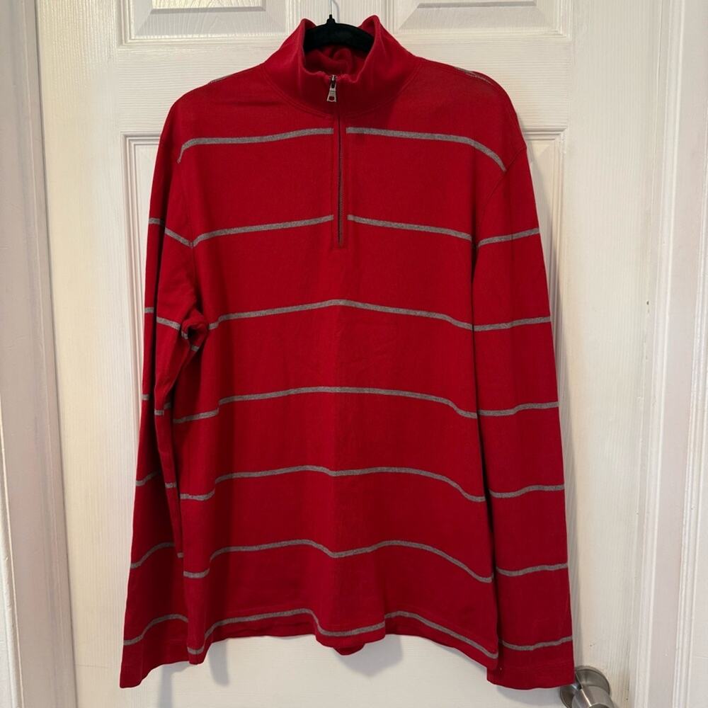 Banana Republic Red and Gray Zip-Up Long Sleeve Polo Shirt